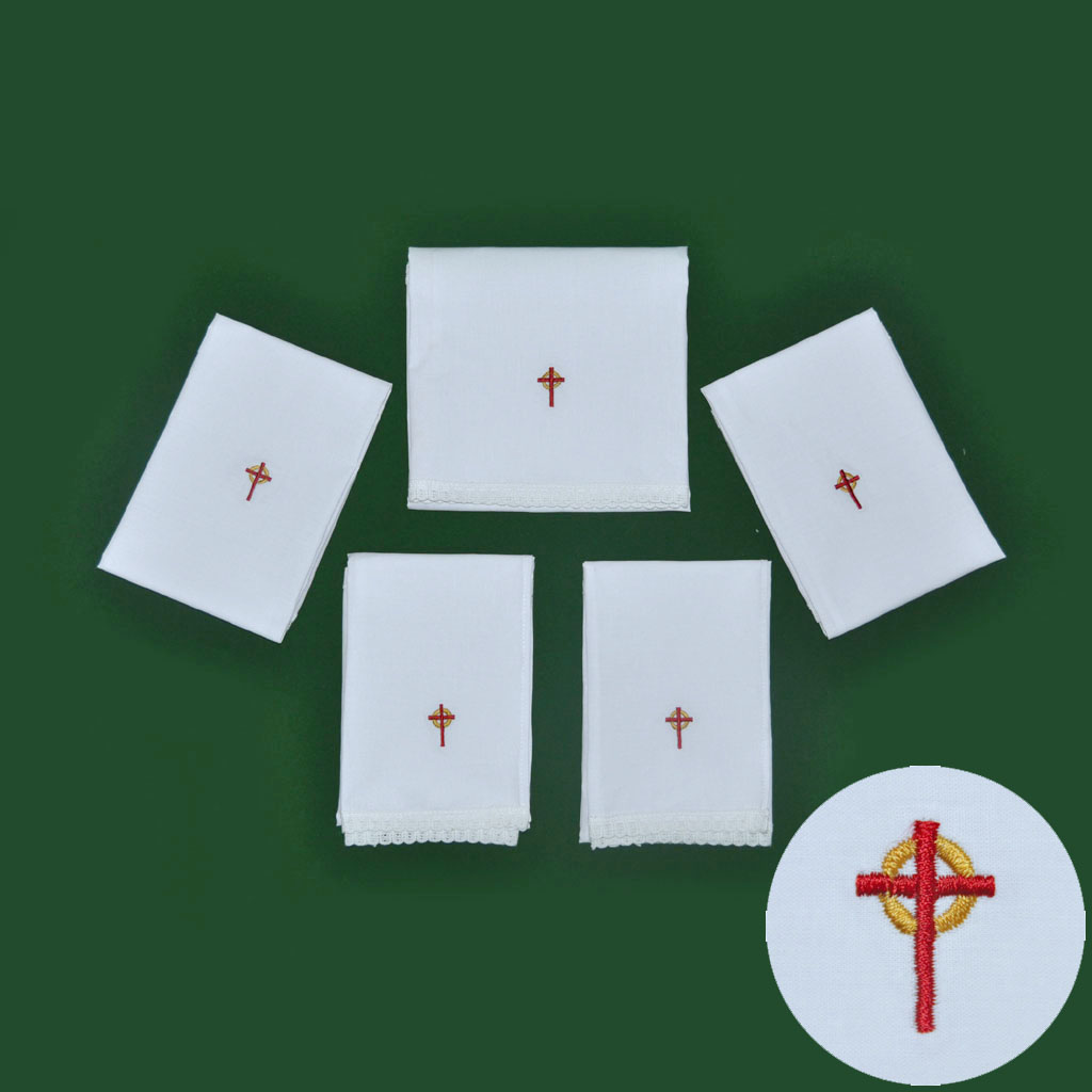 12 Inch x 18 Inch 65% Polyester / 35% Cotton Abbey Brand Purificator Church Alter Linen with Embroidered Red Cross 