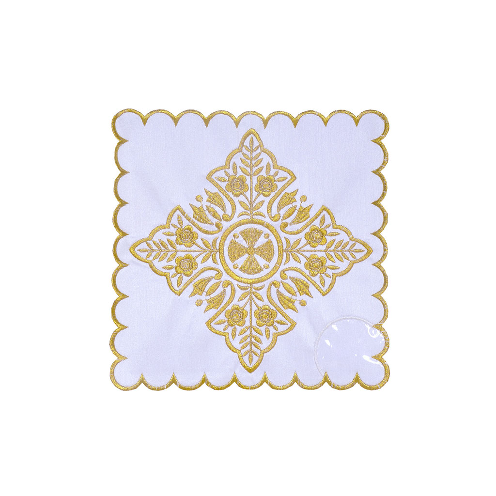 Chalice Palls White Silk Chalice Pall with Cross Design (D72)