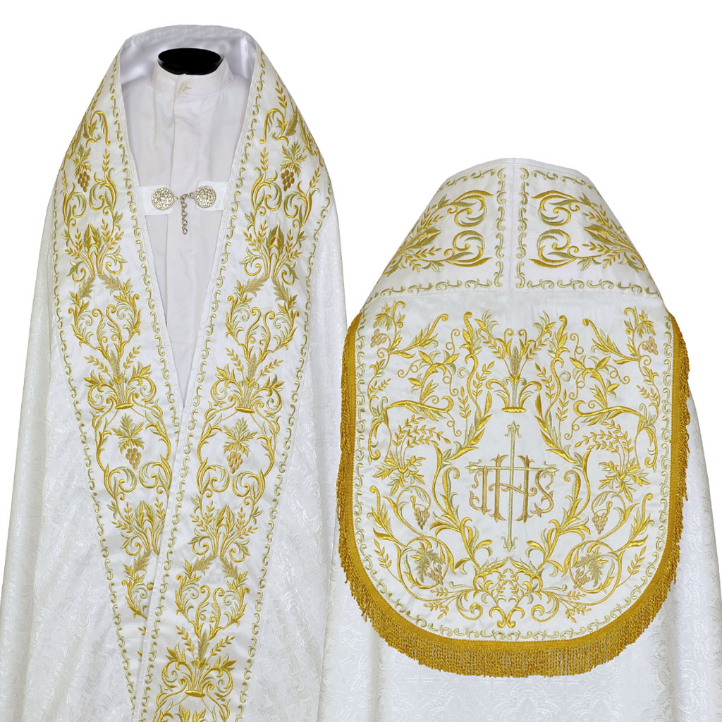 Cope Vestment White Cope & Stole Set - Traditional Embroidery