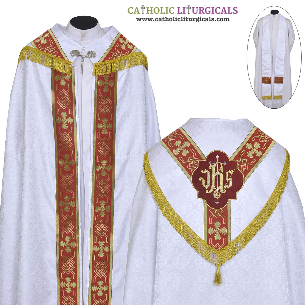 Cope Vestment White Cope with Red Orphreys & Stole Set