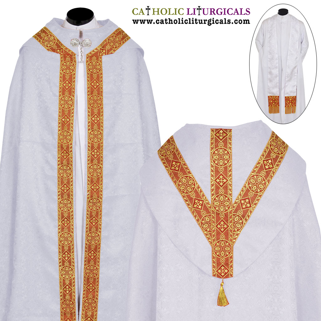 Cope Vestment White Cope & Stole Set with Embroidered Orphreys