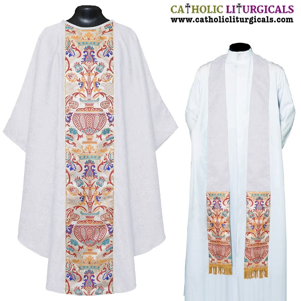 Gothic Chasubles White Gothic Vestment with Coronation Tapestry