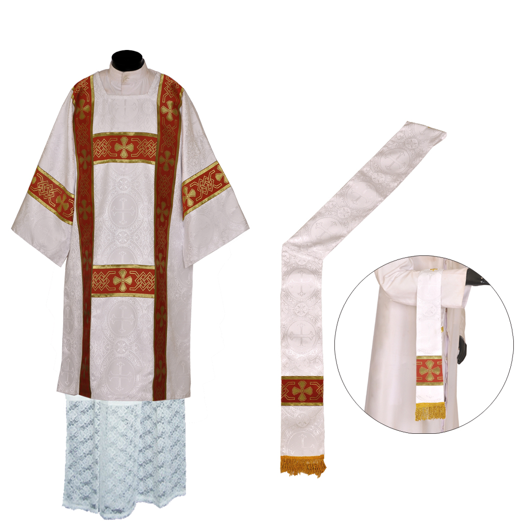 Lenten Offers White Deacon Dalmatic Vestment & Mass Set