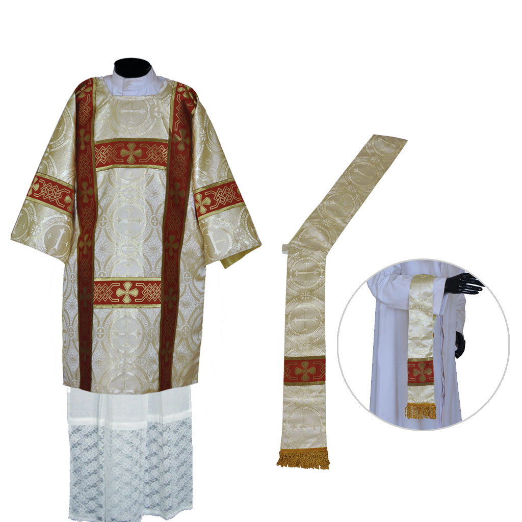 Lenten Offers White Gold Deacon Dalmatic Vestment & Mass Set