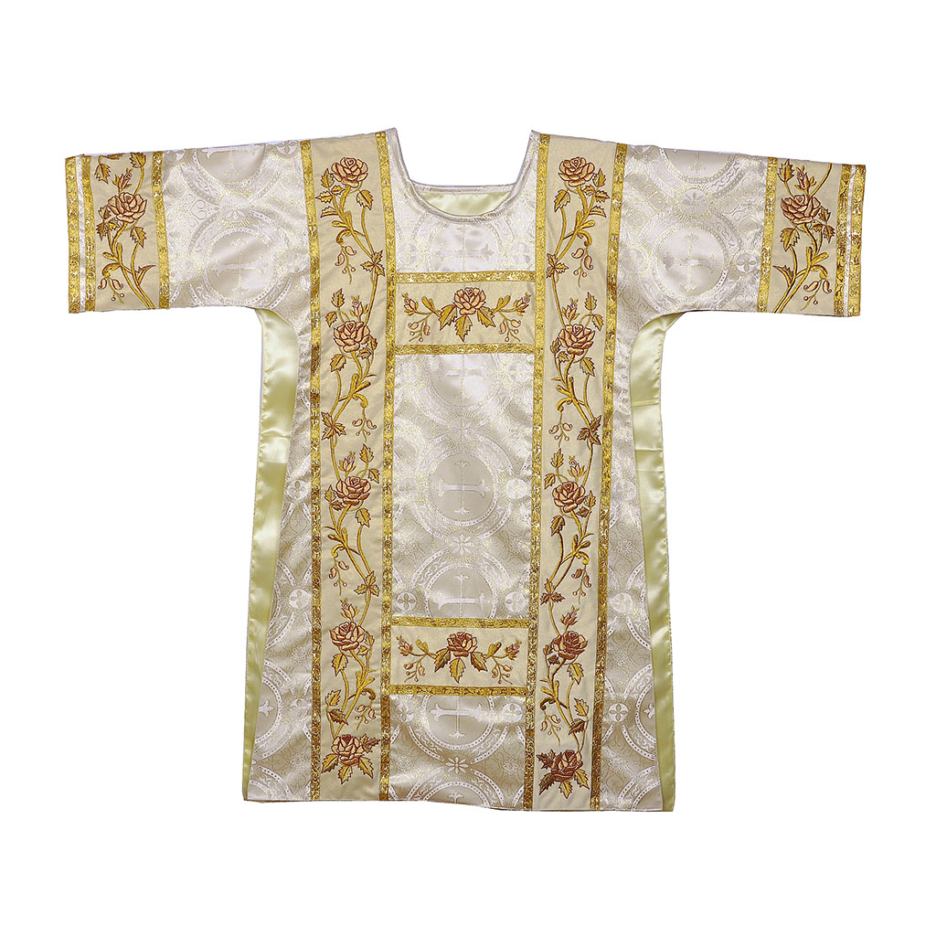 Deacon Dalmatics White Gold Dalmatic & Mass Set Rose Embroidery
