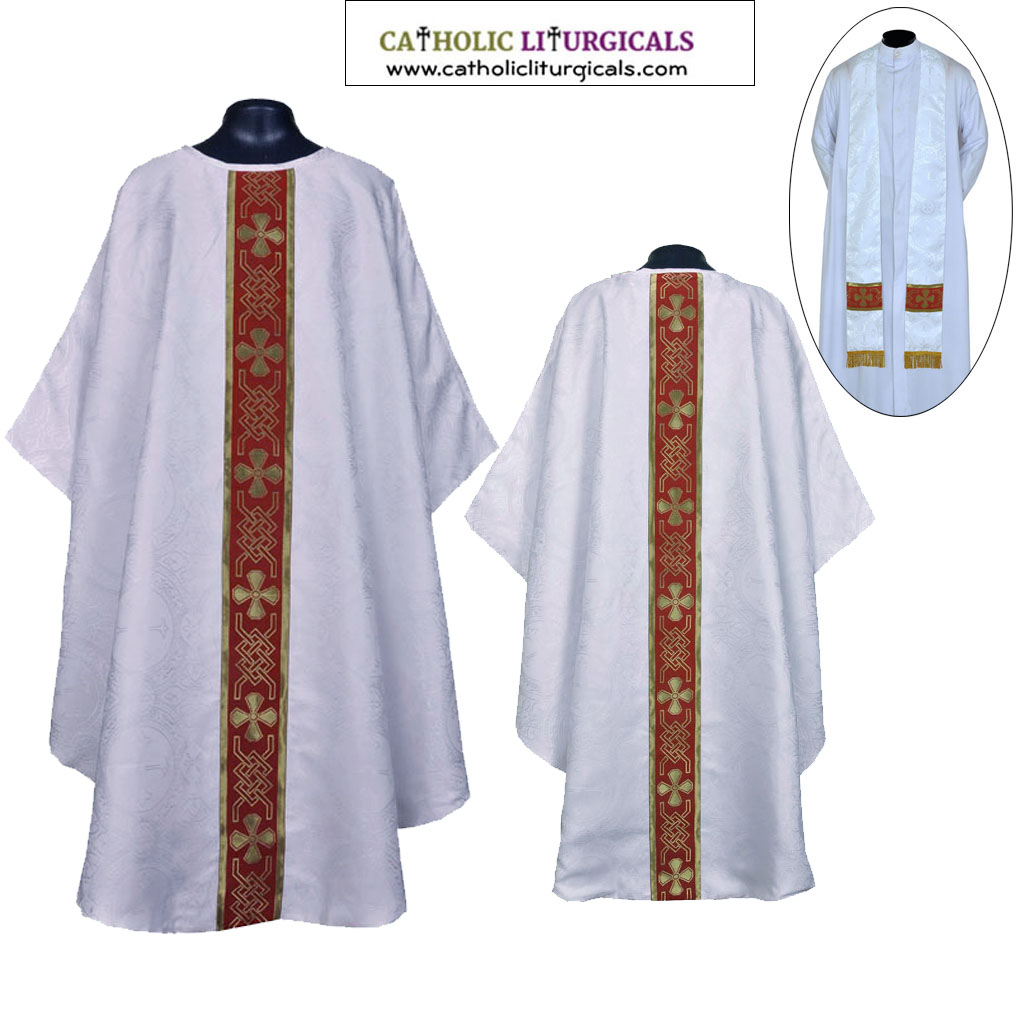 Lenten Offers M0A: White Gothic Vestment & Stole Set