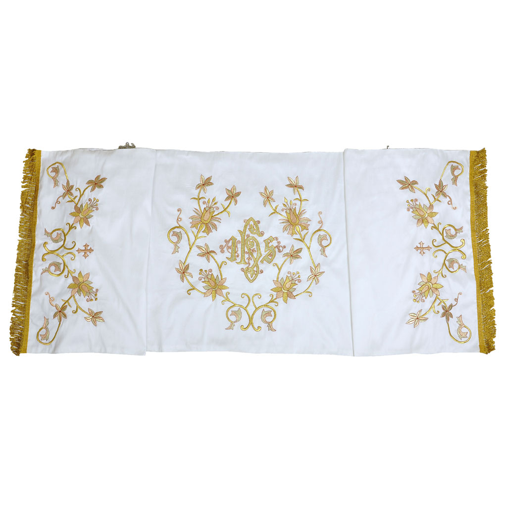 Humeral Veil White Silk Humeral Veil Full Embroidery - IHS