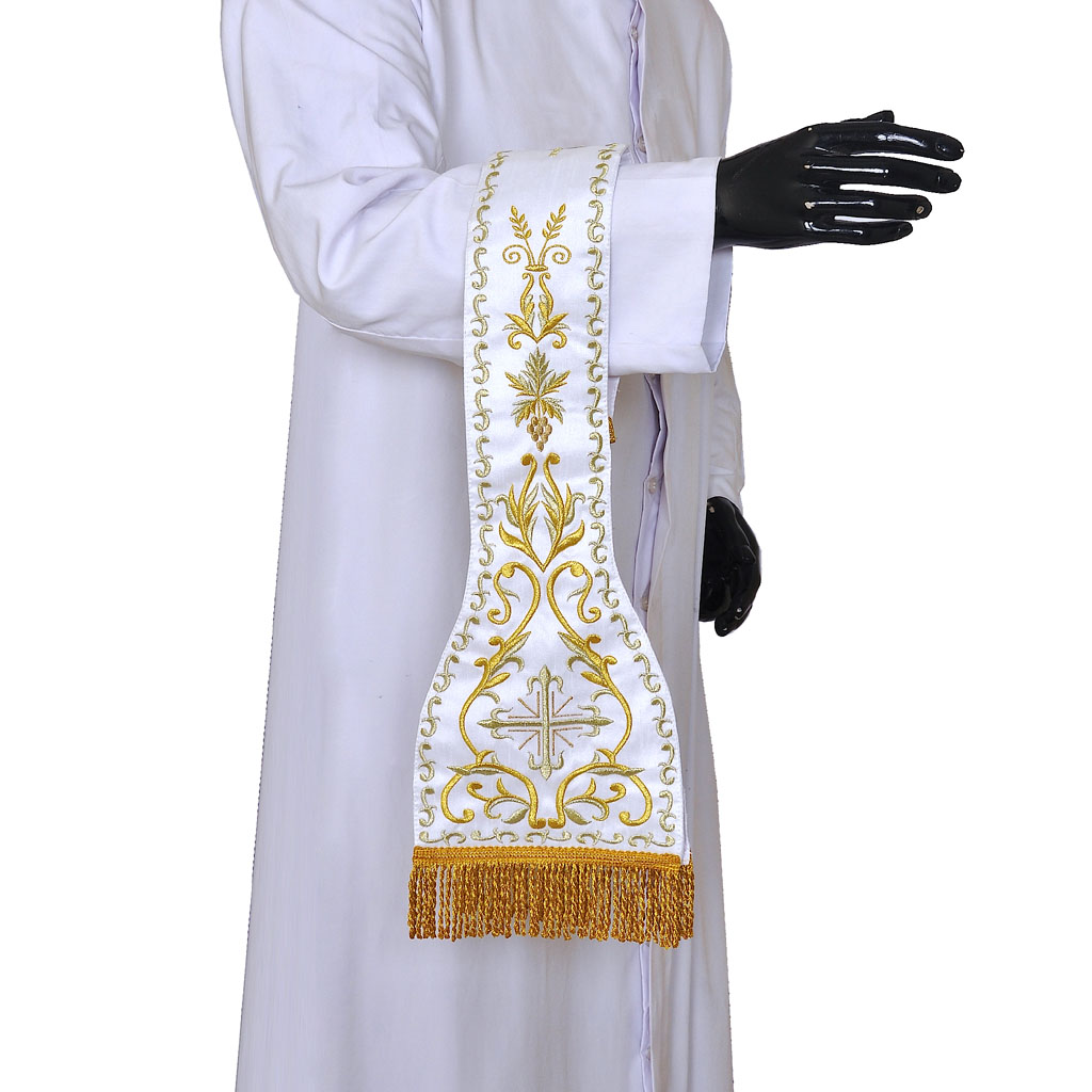 Priest Maniples Fully Embroidered White - Maniple SILK