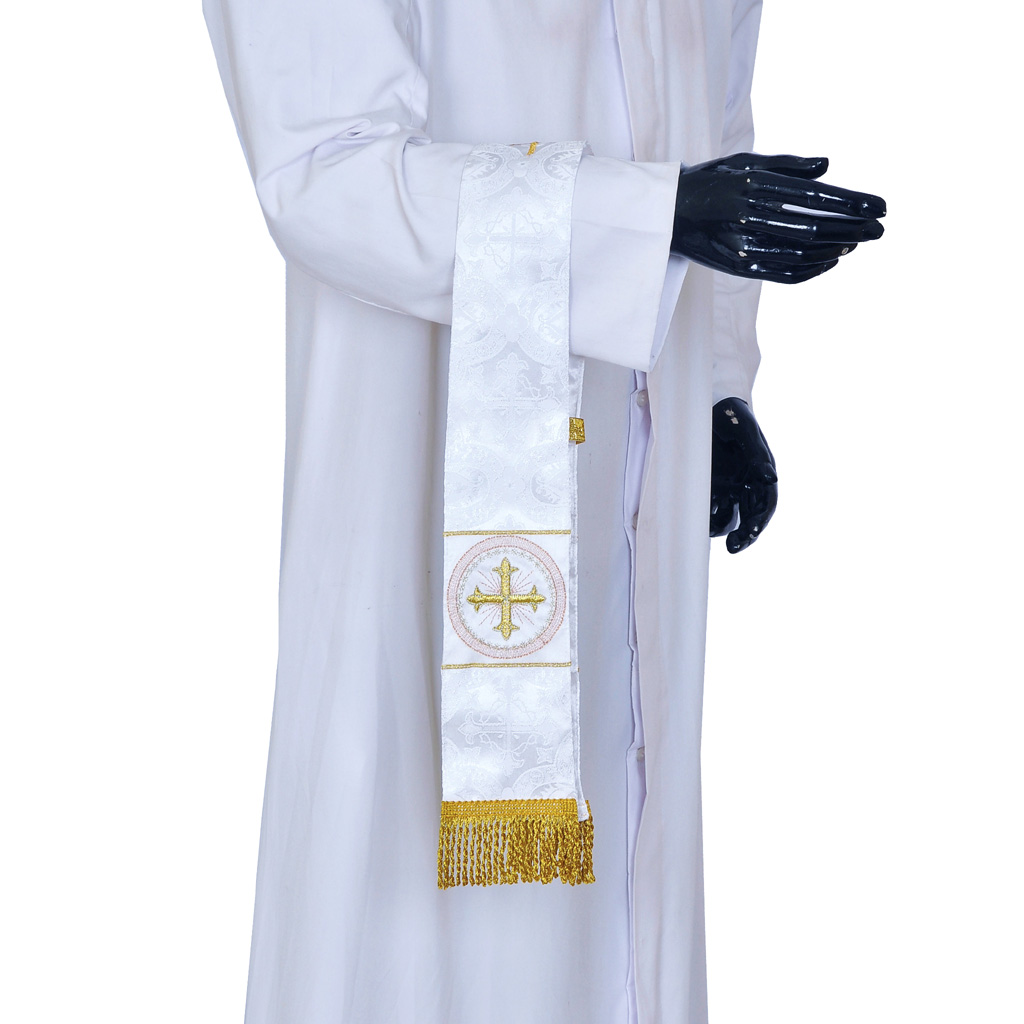 Priest Maniples White Maniple - Cross Embroidered