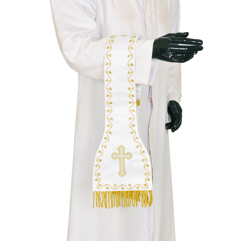 Priest Maniples White Cross Embroidered - Maniple SILK