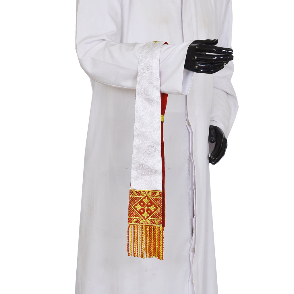 Priest Maniples White Maniple - Cross Embroidered