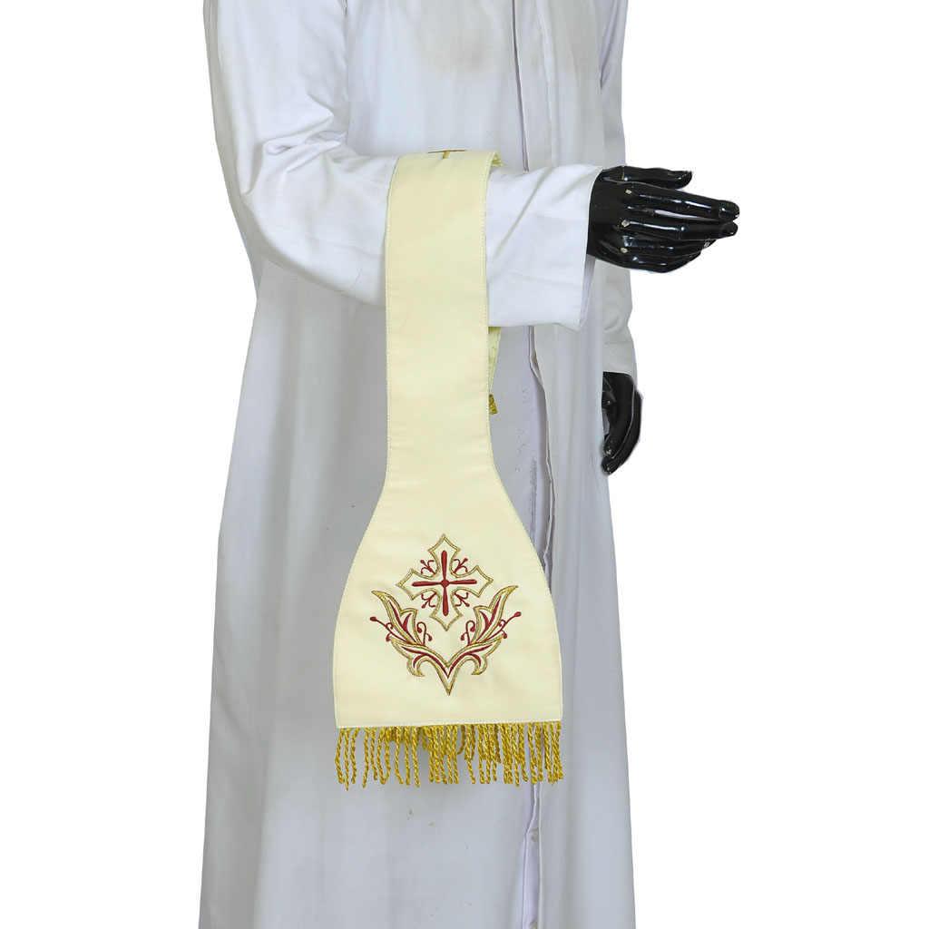 Priest Maniples Ivory Cross Embroidered - Maniple 