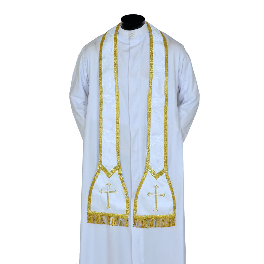 Priest Stoles White Priest Stole - Cross Embroidery