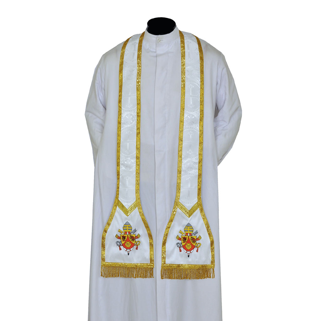 Priest Stoles White Priest Stole - Pope Benedict Coat of Arms