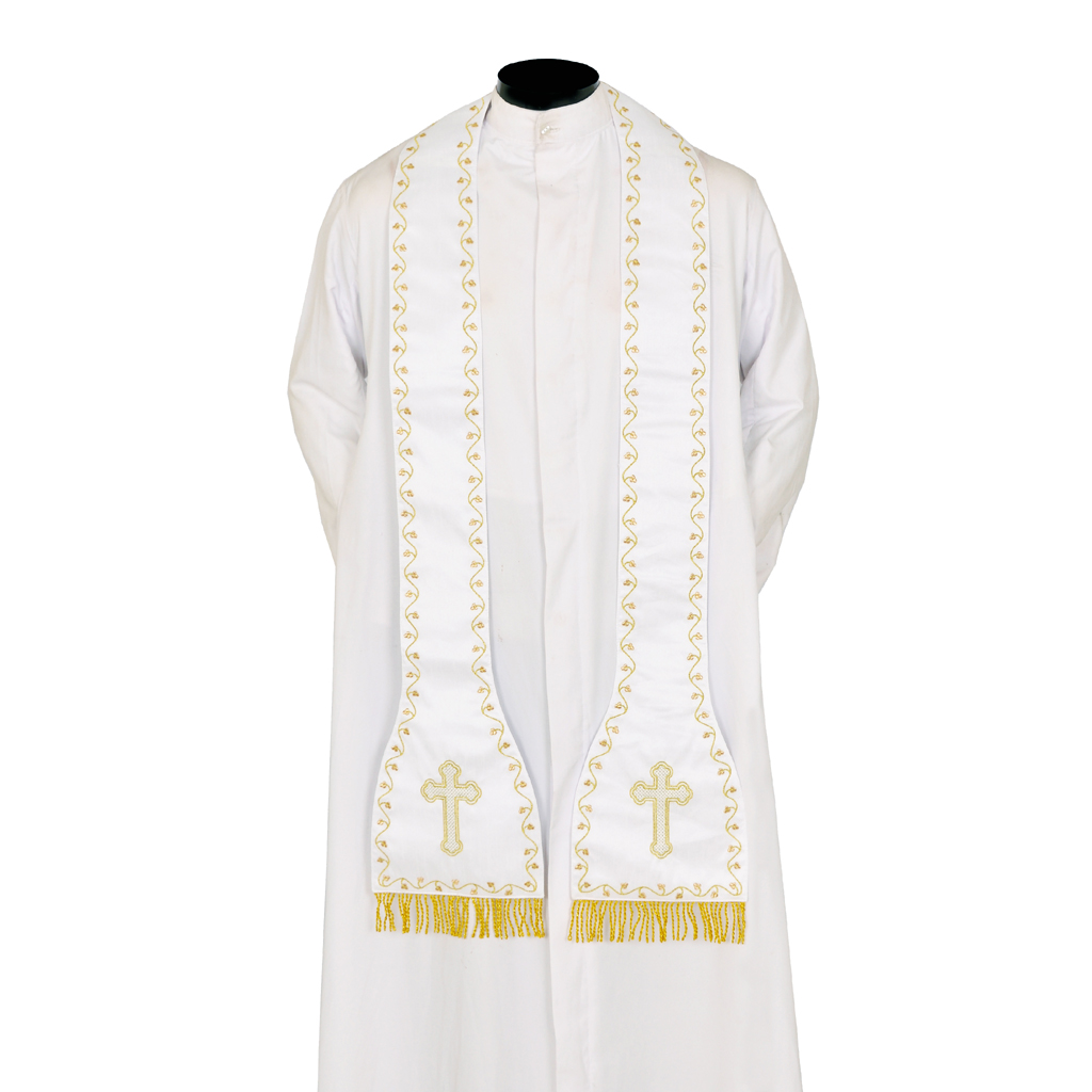 Priest Stoles White Cross Embroidered - Priest Stole SILK