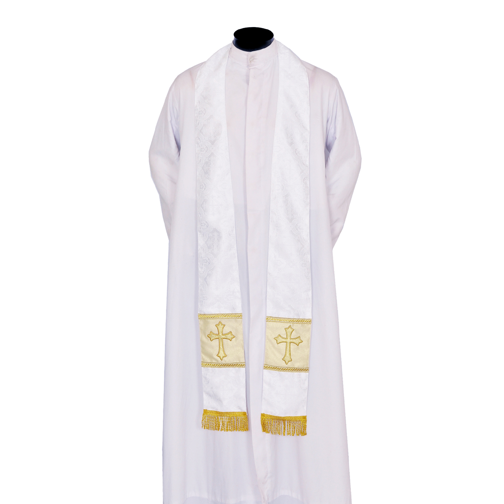 Priest Stoles White - Priest Stole With Cross Embroidery