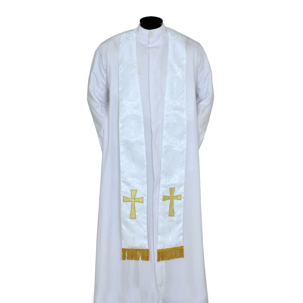 Priest Stoles White - Priest Stole - Cross Applique