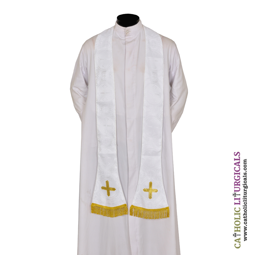 Priest Stoles White Priest Stole - Cross Design