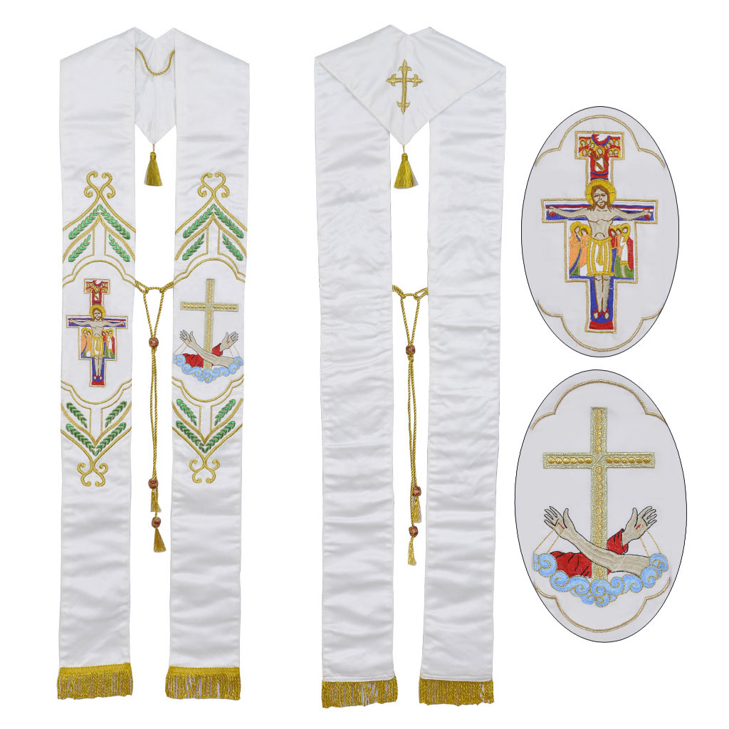 Priest Stoles White Stole - St.Francis Embroidery
