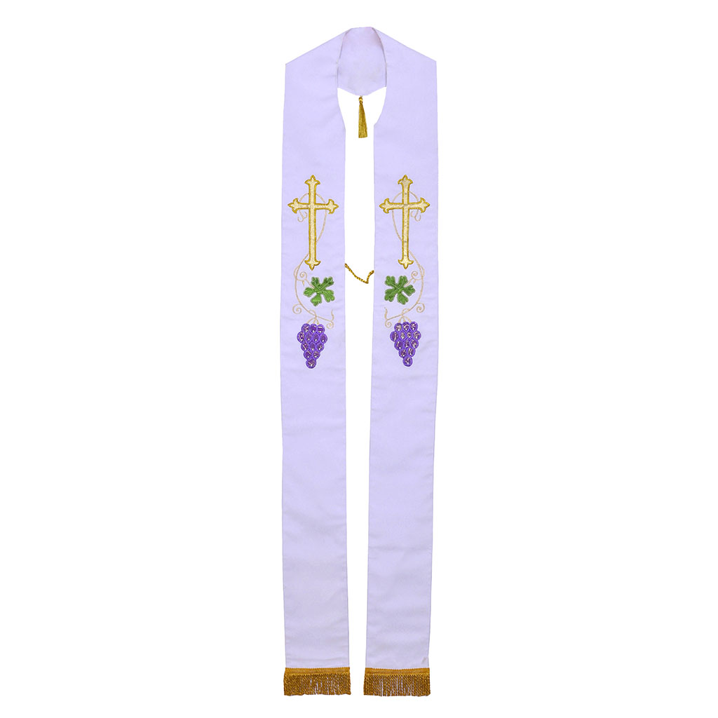 Priest Stoles White Stole - Cross & Grapes