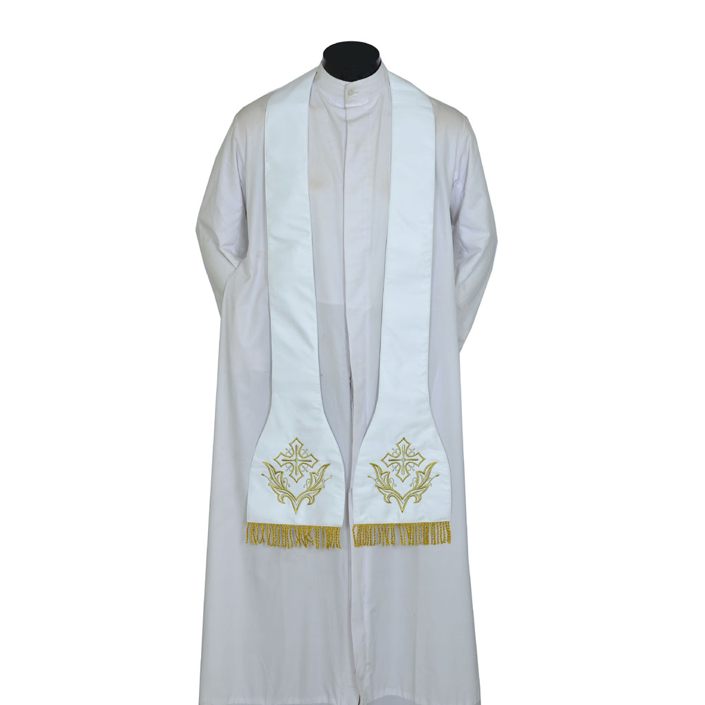 Priest Stoles White Cross Embroidered - Priest Stole SILK
