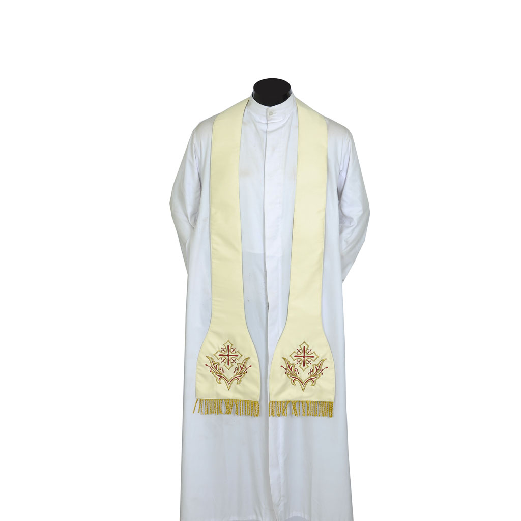Priest Stoles Ivory Cross Embroidered - Priest Stole SILK