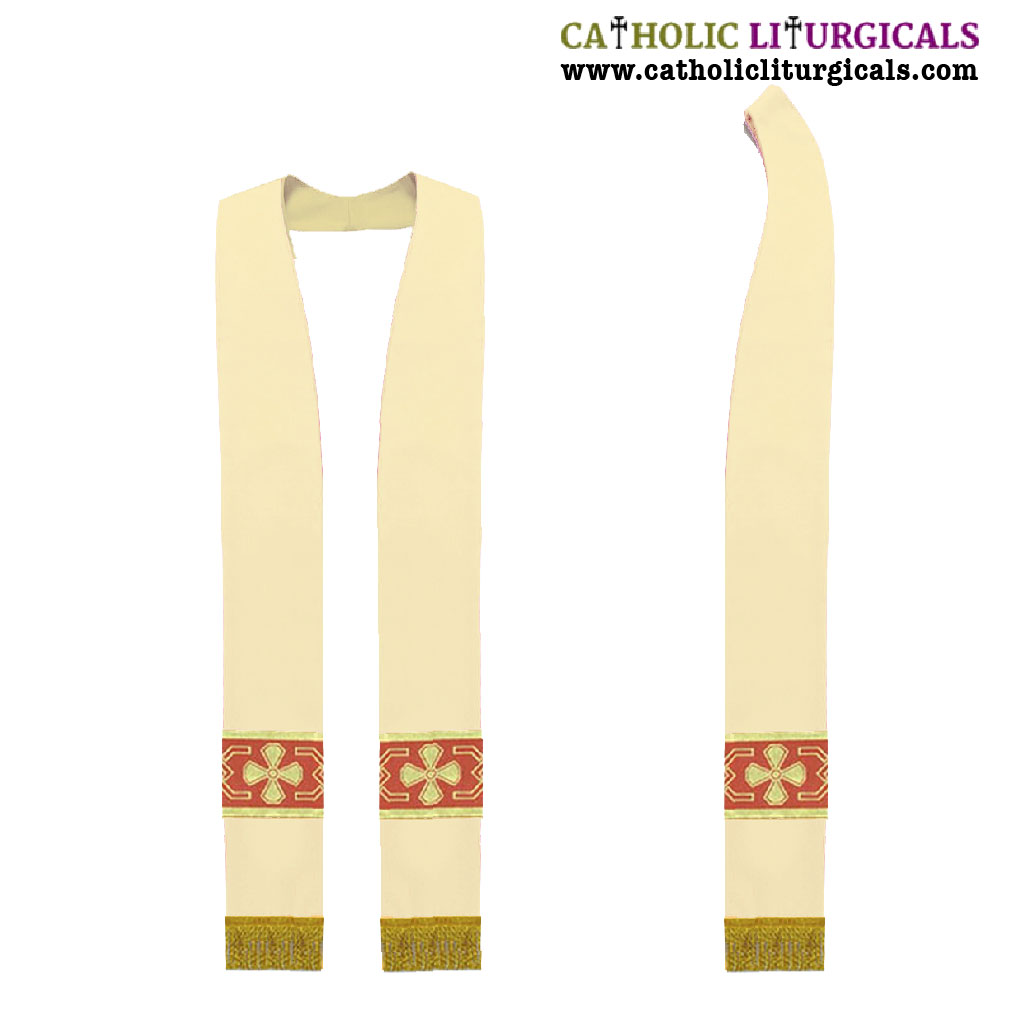 Priest Stoles Ivory - Priest Stole With Cross Orphreys