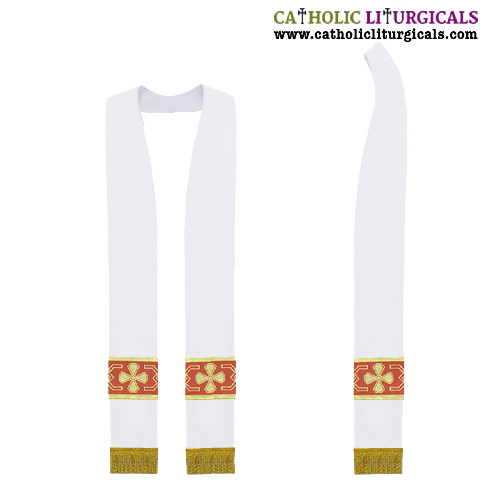 Priest Stoles White - Priest Stole With Cross Orphreys