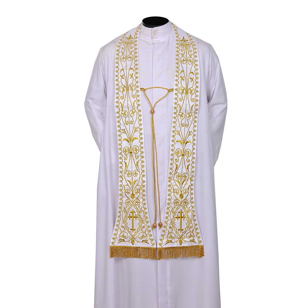 Priest Stoles Fully Embroidered White - Priest Stole SILK
