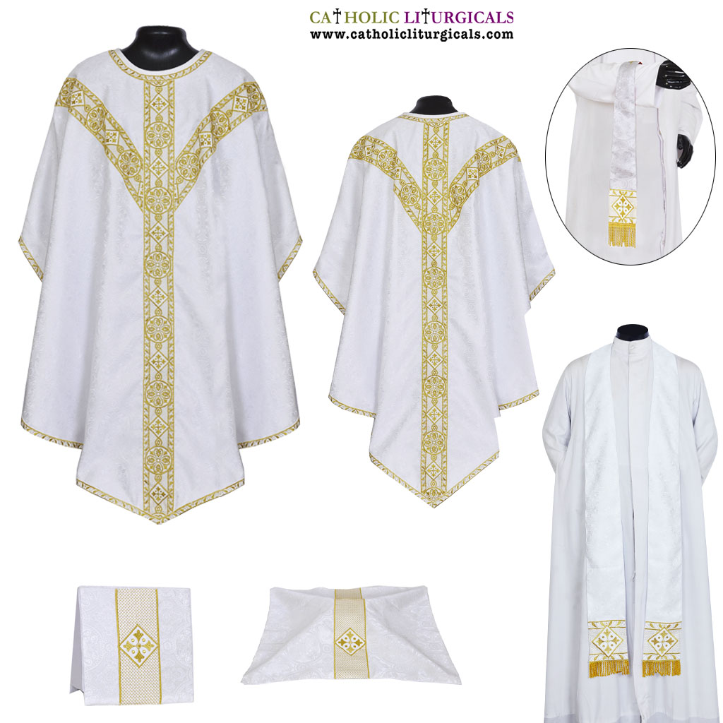Pugin Style Chasubles White Pugin Style Gothic Vestment & Low Mass Set