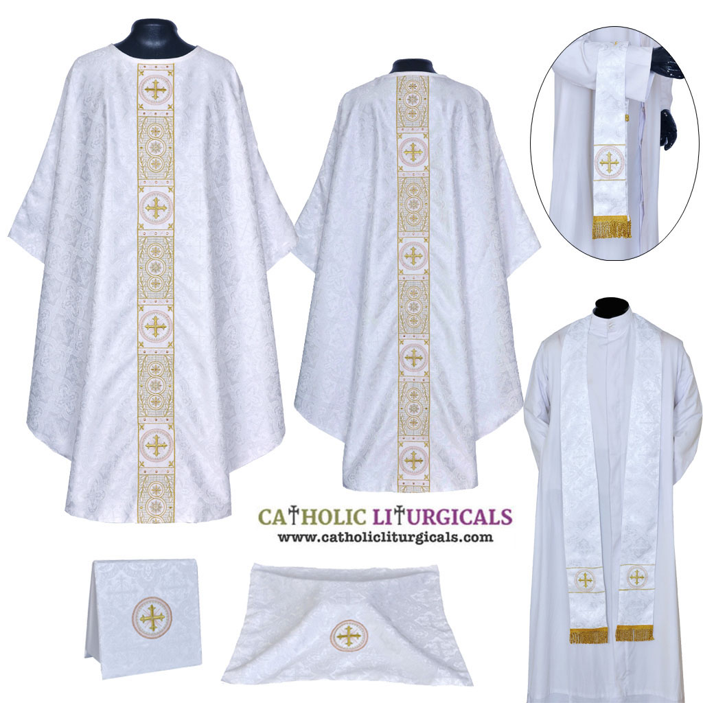 Gothic Chasubles M0A : White Gothic Vestment & Mass Set