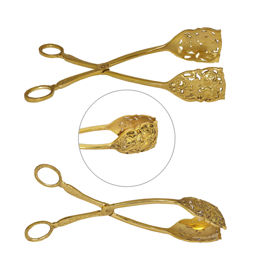Charcoal Tongs Brass Charcoal Tongs (8 inches) Gold Tone