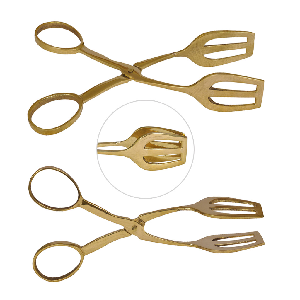 Charcoal Tongs Brass Charcoal Tongs (8 inches) Gold Tone