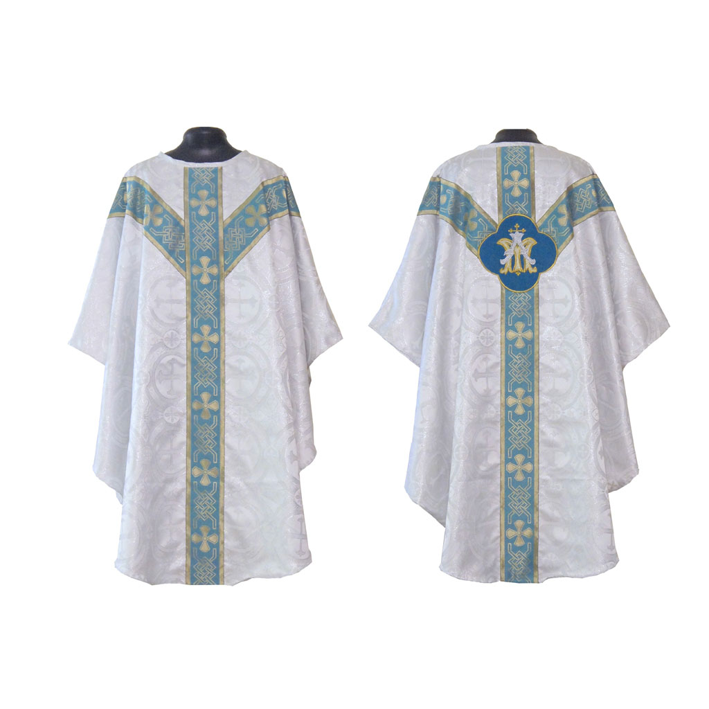  White Silver Marian Vestment & Mass Set - Lined