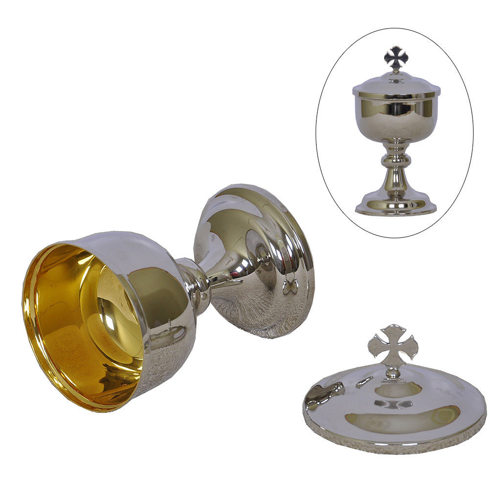 11 Inch Catholic Sudbury Brass Etched Nickel-Plated Ciborium with Cover 