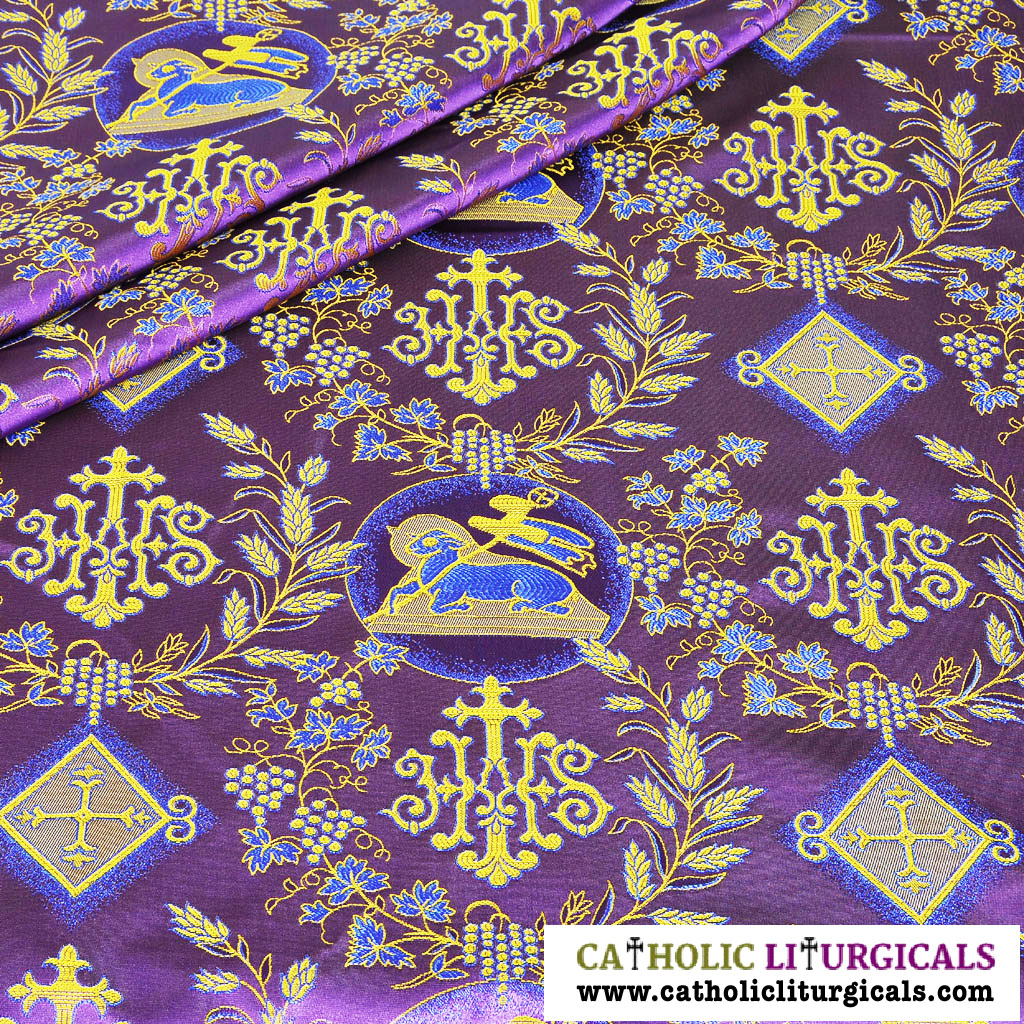 Fabrics Purple / Violet Damask Fabric - IHS & Mystic Lamb