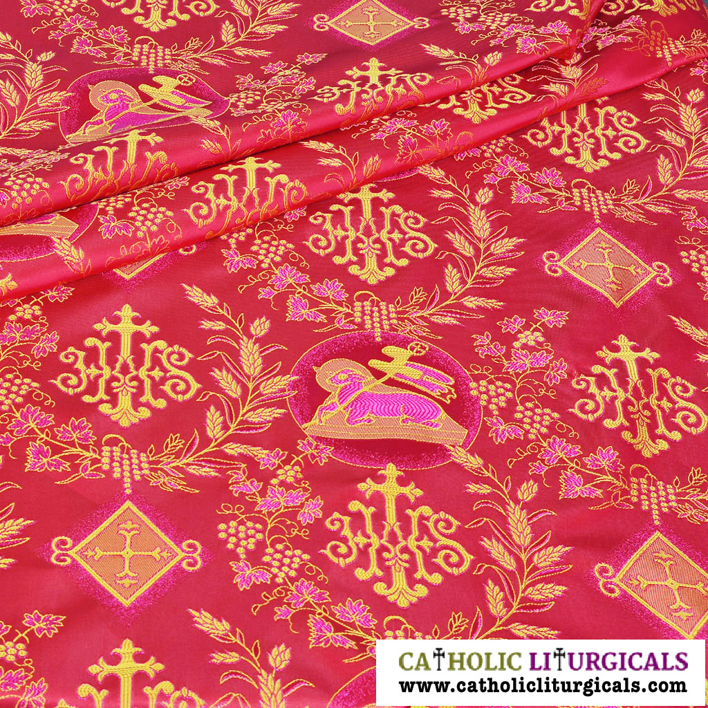 Fabrics Red Damask Fabric - IHS & Mystic Lamb
