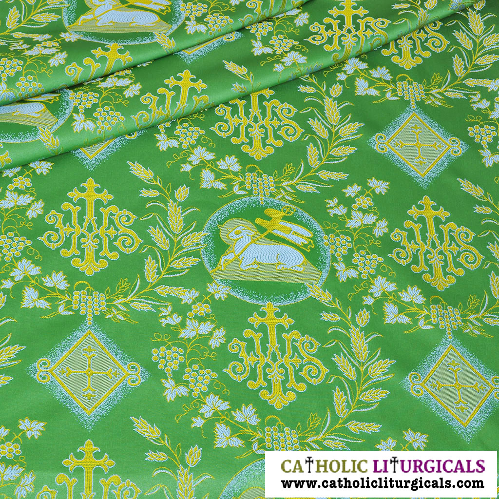 Fabrics Green Damask Fabric - IHS & Mystic Lamb