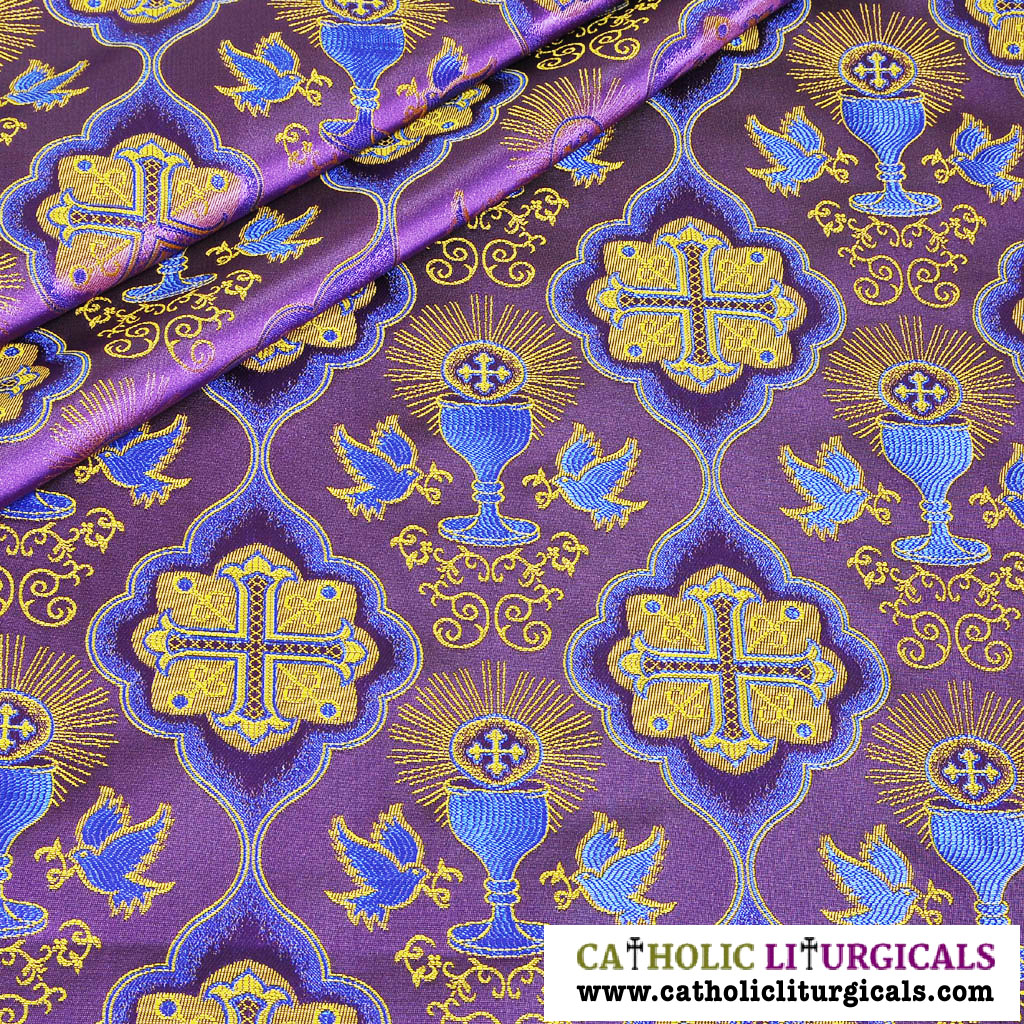 Fabrics Purple / Violet Damask Fabric - Eucharist & Dove