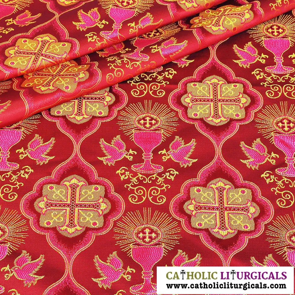 Fabrics Red Damask Fabric - Eucharist & Dove