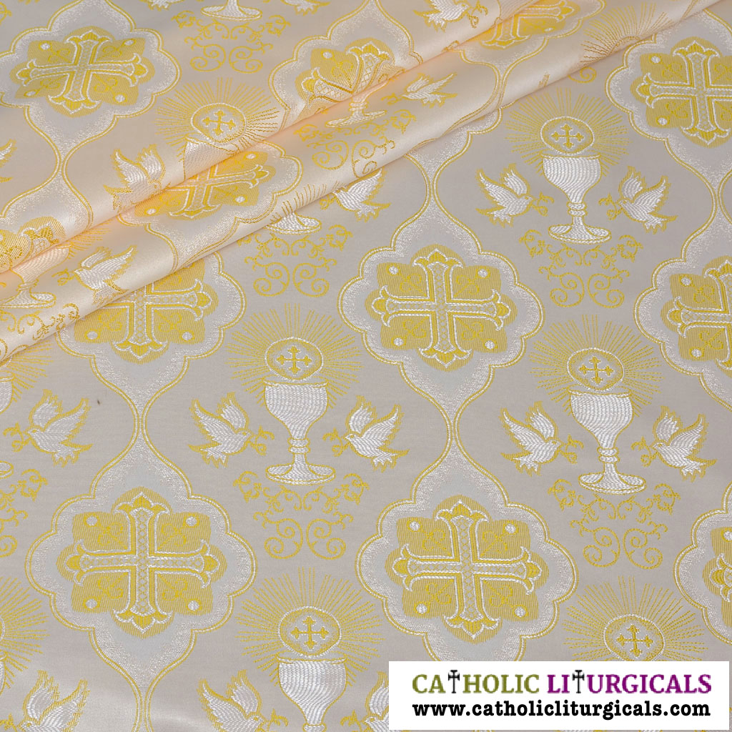 Fabrics White / Ivory Damask Fabric - Eucharist & Dove