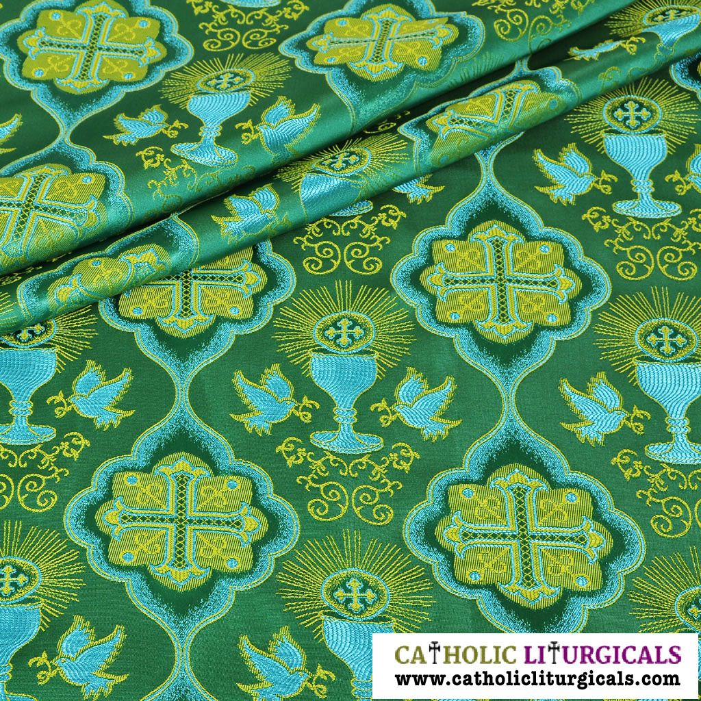 Fabrics Green Damask Fabric - Eucharist & Dove