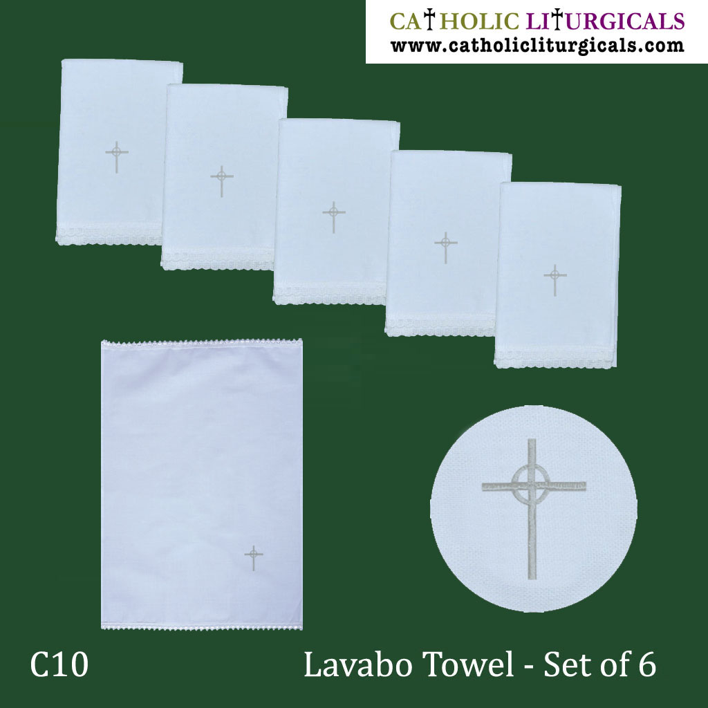 Altar Linens Set of 6 Cross Design Lavabo Towel