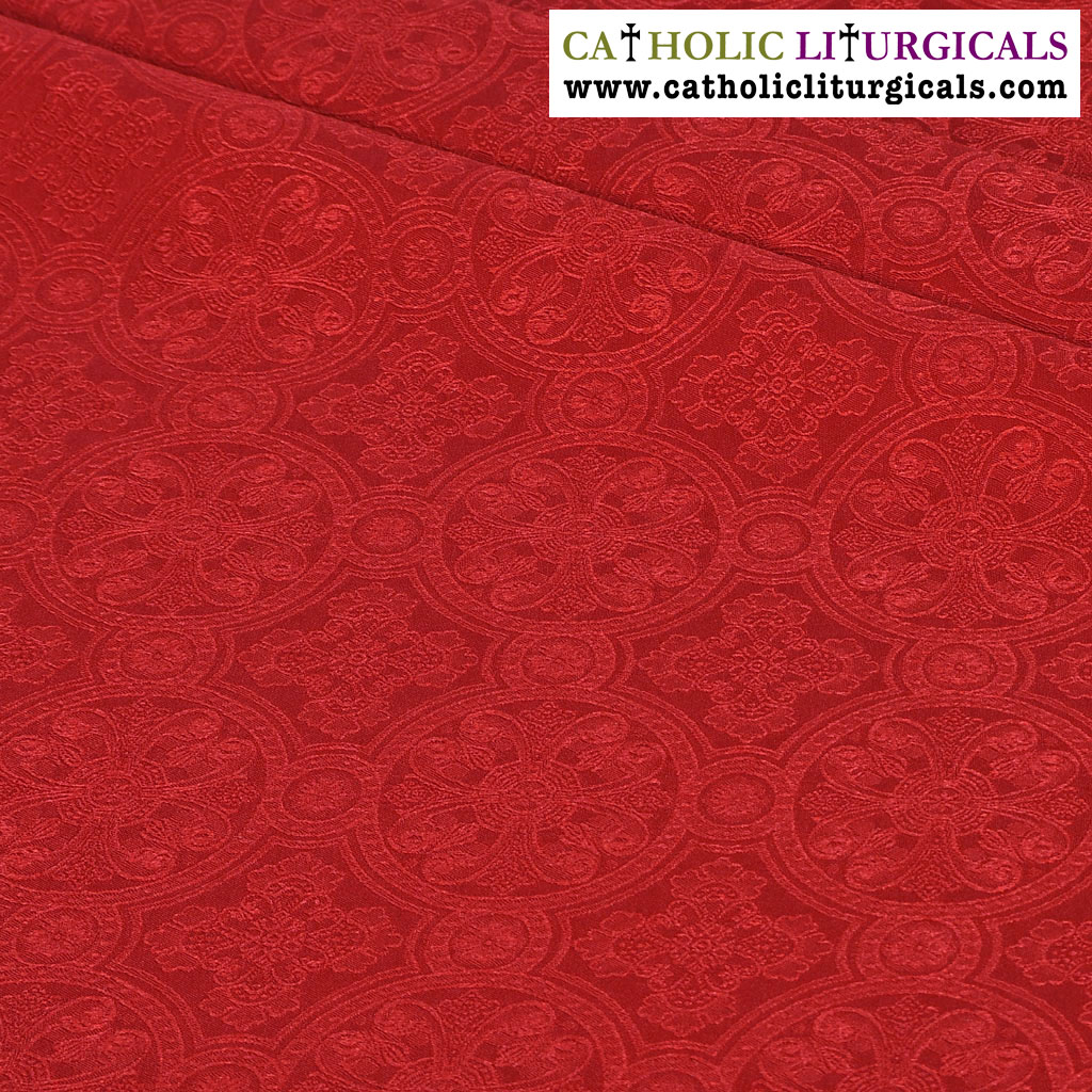 Fabrics Cross Designed Church Damask Fabric: Red