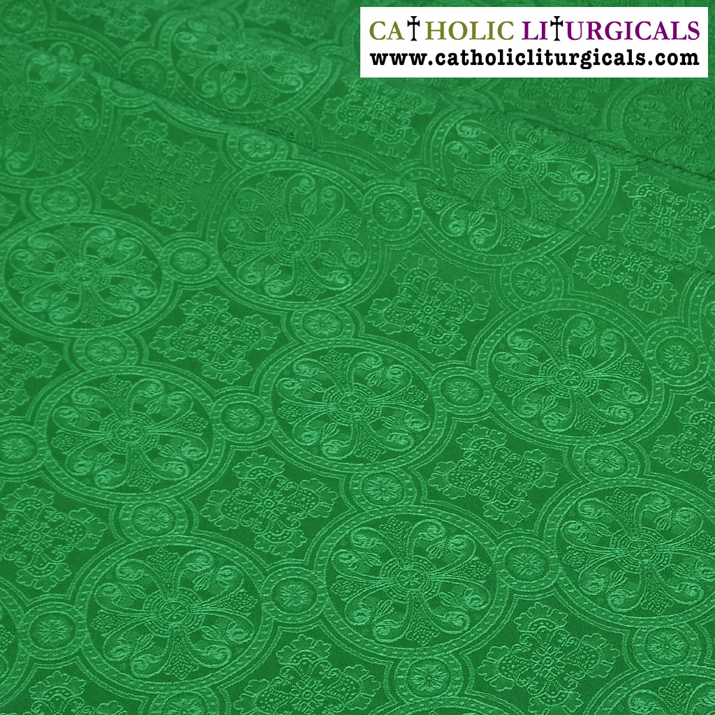 Fabrics Cross Designed Church Damask Fabric: Green