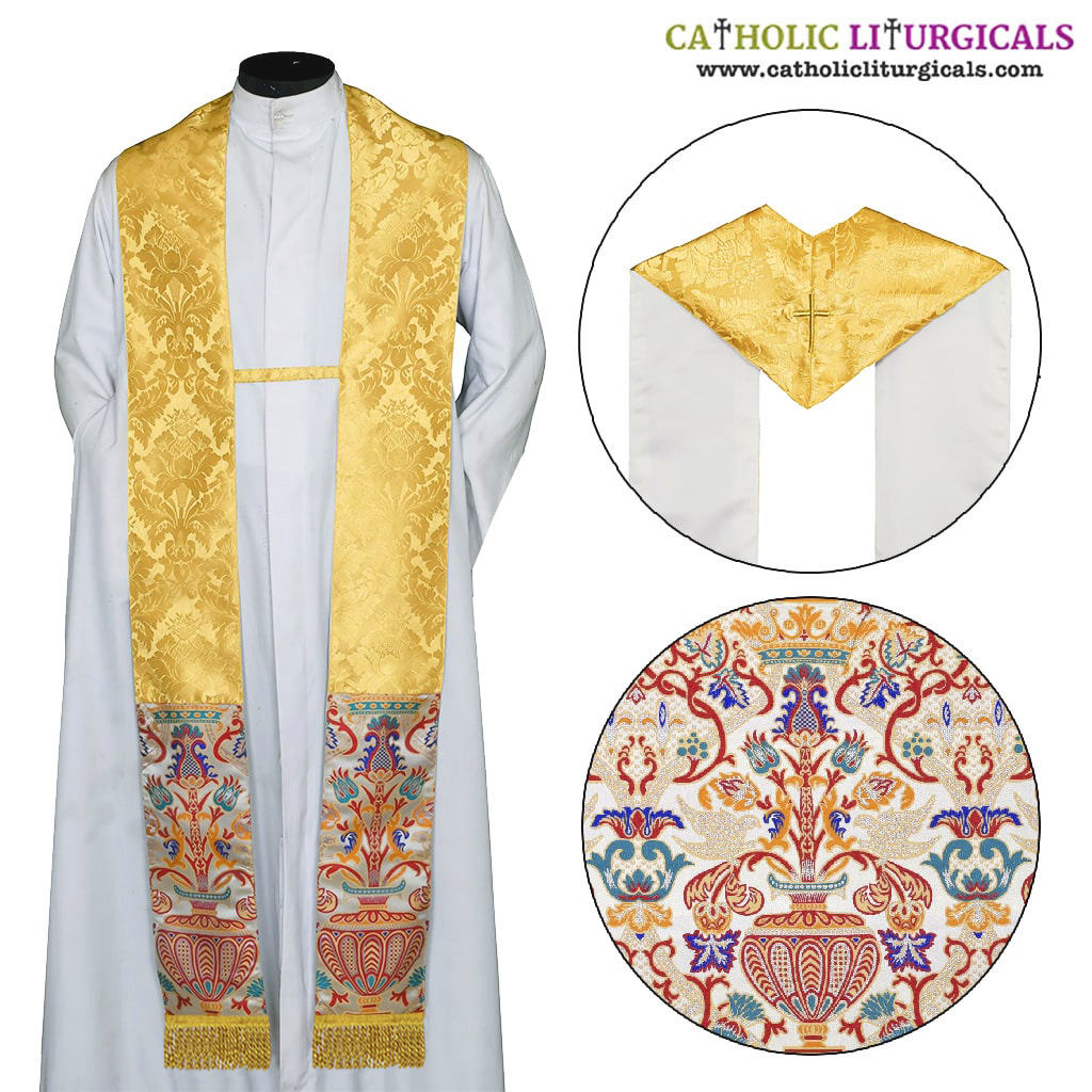 Priest Stoles Yellow Gold Priest Stole with Coronation Tapestry 