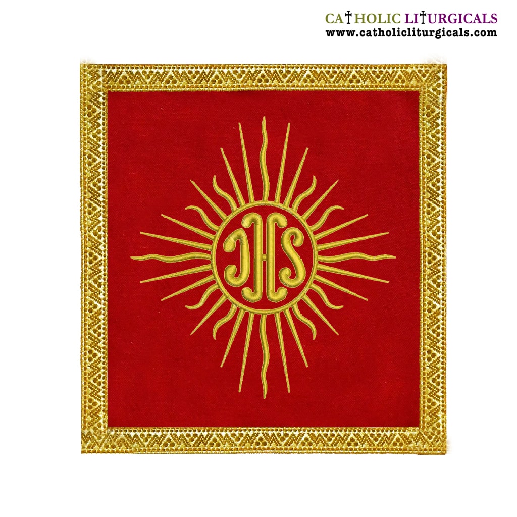 Lenten Offers Red Chalice Pall IHS design - M05