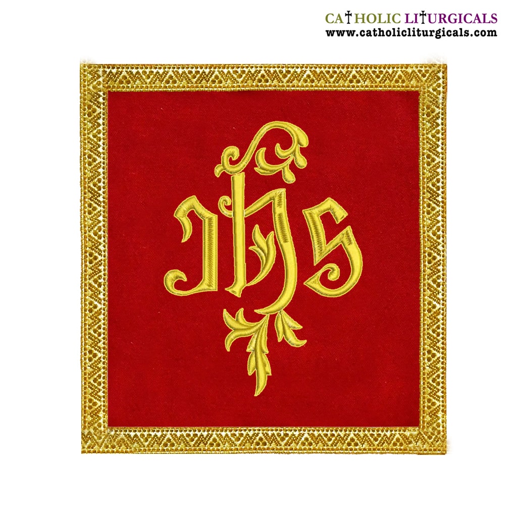 Lenten Offers Red Chalice Pall IHS design - M02