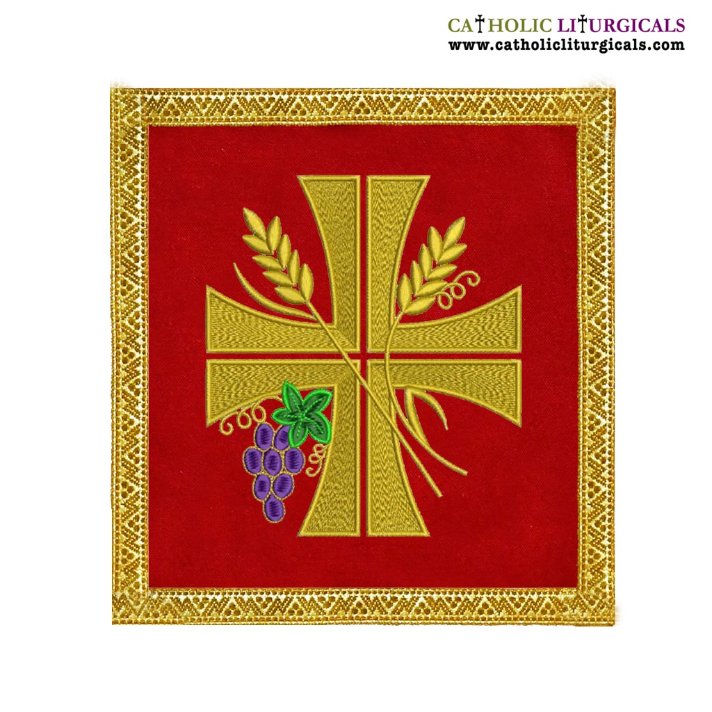 Lenten Offers Red Chalice Palla Cross Wheat & Grapes - M08