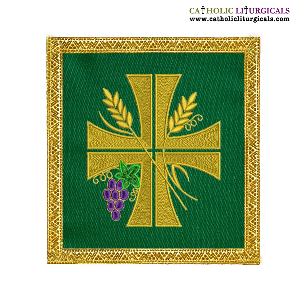 Lenten Offers Green Chalice Palla Cross Wheat & Grapes - M08